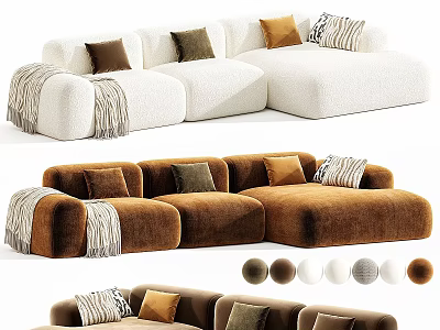 Modern Multi Seater Sectional Fabric Sofa With Various Color Choices And Cozy Decorative Pillows Throws 3d model