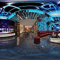 Luxurious KTV Interior Design With Blue Neon Lights Marble Tables And Comfortable Sofas 3d model