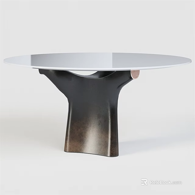 Elegant Round White Dining Table With Modern Black Sculptural Base Design 3d model