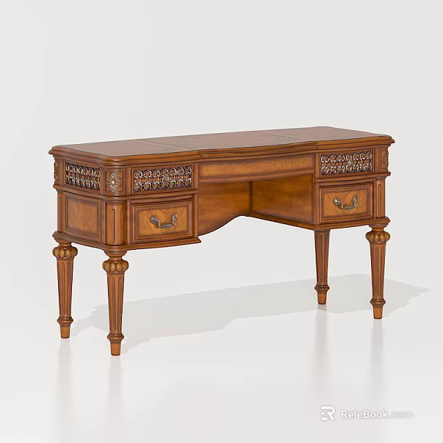 Classic Wooden Dressing Table With Carved Details Drawers And Curved Legs 3d model 