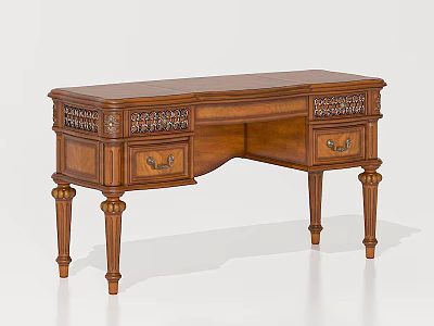 Classic Wooden Dressing Table With Carved Details Drawers And Curved Legs 3d model