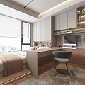 Modern Tatami Bedroom Interior With Tatami Bed Desk Computer Cabinets Window And City View