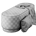 Gray Velvet Sofa Stool With Soft Cushion And Decorative Throw Blanket Design 3d model