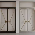 Modern Double Doors With Black And Silver Frames Crossed Metal Strips And Gold Handles