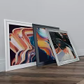 Framed Abstract Paintings With Flowing Colors Blended Hues And Dynamic Textures In White Black Silver Frames