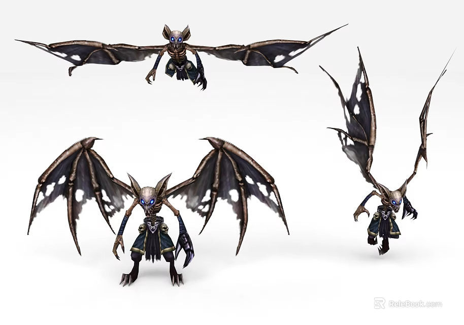 Game Fantasy Winged Demon Character With Detailed Dark Wings And Multiple Poses 3d model 
