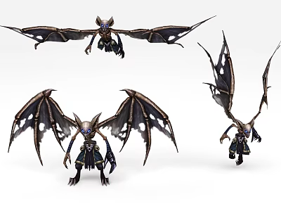 Game Fantasy Winged Demon Character With Detailed Dark Wings And Multiple Poses 3d model