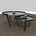 Modern Nested Coffee Tables With Marble Top And Black Metal Frame 3d model