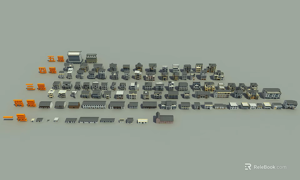 Diverse Modern Residential Buildings With Various Architectural Styles and Sizes 3d model 