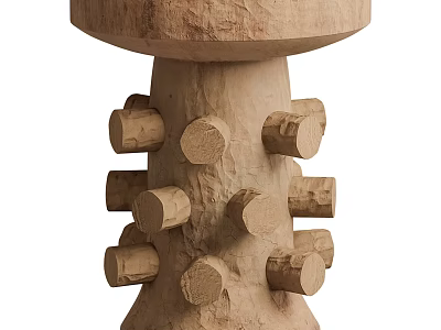 Wooden Side Table With Rustic Log Design And Cylindrical Knob Details 3d model