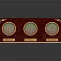 Wooden Household Measuring Device With Three Dials Gold Accents And Decorative Labels