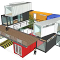 Colorful Container Homestay Building Featuring Open Terrace Staircase And Green Tree