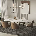 Modern Dining Table Set With Marble Top Beige Chairs And Pendant Light 3d model