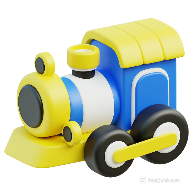 Electric Toy Train with Yellow Blue White Cute Cartoon Design for Kids Play 3d model 