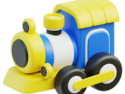 Electric Toy Train with Yellow Blue White Cute Cartoon Design for Kids Play 3d model