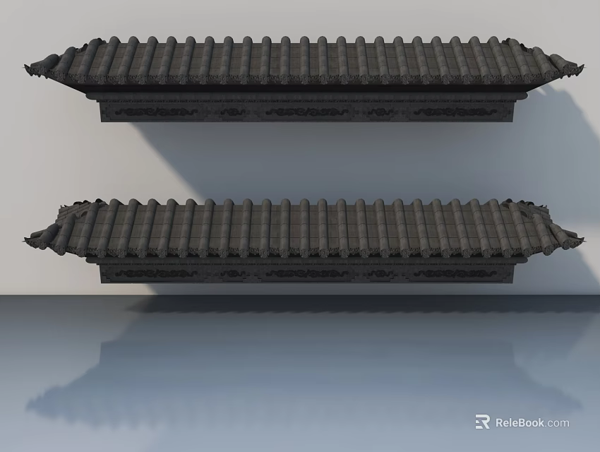Chinese Style Black Wooden Sofa and Coffee Table Set With Carved Details And Symmetric Design 3d model 