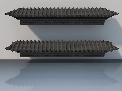 Chinese Style Black Wooden Sofa and Coffee Table Set With Carved Details And Symmetric Design 3d model