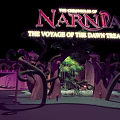 Cartoon Narnia Night Scene With Castle Gates Snowy Ground And Illuminated Sign