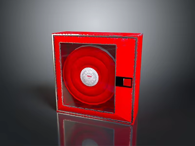 Red Fire Equipment Cabinet With Transparent Door Enclosed Fire Hose Reel 3d model