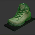 Brown High Top Outdoor Shoes With Durable Sole And Dark Laces On Black Display Stand