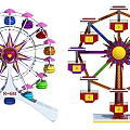 Two Ferris Wheels With Colorful Cabins Different Designs R64 And F28 Models