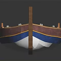 Wooden Small Watercraft With Brown Interior And Blue Striped Design Details