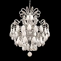 Ornate Silver Frame Chandelier With Pearl Pendants And Multi Layer Crystal Design