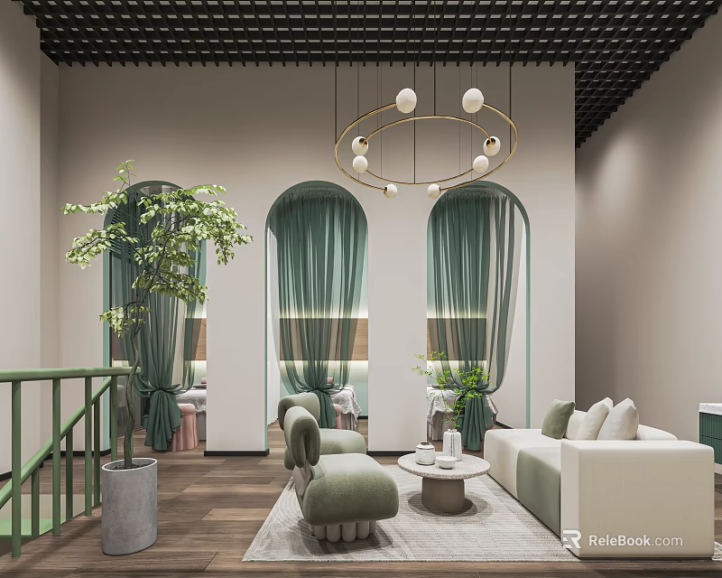 Elegant Luxury Beauty Hair Salon Interior With Modern Decor And Styling Stations 3d model 