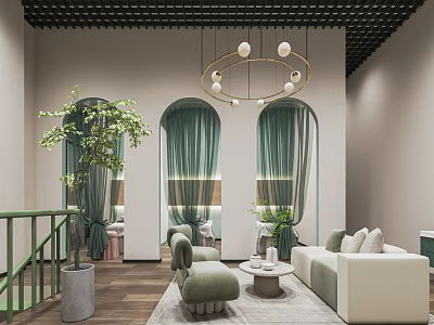 Elegant Luxury Beauty Hair Salon Interior With Modern Decor And Styling Stations 3d model