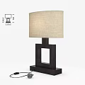 Modern Minimalist Table Lamp With Square Dark Base And Beige Linen Shade 3d model