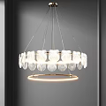Modern Luxury Circular Shell Shaped Chandelier with Golden Metal Frame and White Lampshades