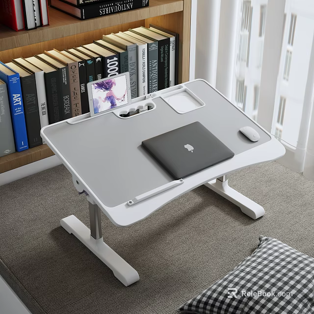 Foldable Work Desk With Laptop Mouse Phone Holder And Bookshelf Background 3d model