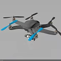 Gray Drone With Four Propellers Blue Blades And Bottom Mounted Camera 3d model
