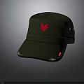 Military Style Green Canvas Cap With Red Emblem Two Eyelets And Distressed Brim