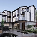 Modern Townhouse Exterior Architecture With Glass Facade Metal Frames And Landscaped Courtyard