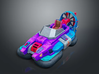 Futuristic Purple And Blue Amphibious Water Transport Vehicle With Large Wheels Propeller And Seat 3d model