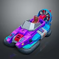 Futuristic Purple And Blue Amphibious Water Transport Vehicle With Large Wheels Propeller And Seat