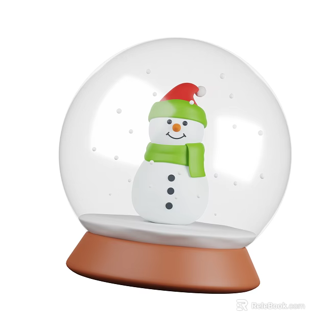 Decorative Ornament Set Featuring Snow Globe With Snowman Red Hat Green Scarf And Brown Base 3d model 