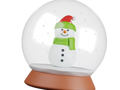 Decorative Ornament Set Featuring Snow Globe With Snowman Red Hat Green Scarf And Brown Base 3d model
