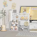 Decorative Functional Desk With Teddy Bear Figurines Storage Organizer Laptop Books And Potted Plant
