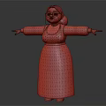 Cheerful Female Doll In Red Top With Glasses Ponytail Checkered Apron And Open Arms