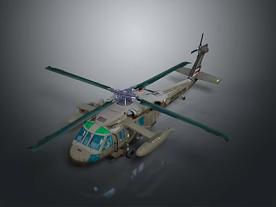 Military Olive Green Helicopter with Rotors Cockpit and Fuselage Details 3d model