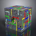3D Cube Maze Structure With Colorful Paths And Mini Figures Inside