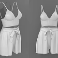Stylish White Women's Camisole Crop Top With High Waist Bow Belt Shorts Outfit
