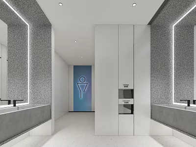 Modern Public Restroom With Clean Interior Mirrors Washbasins Gender Symbols And LED Lighting 3d model