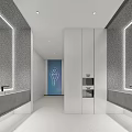 Modern Public Restroom With Clean Interior Mirrors Washbasins Gender Symbols And LED Lighting