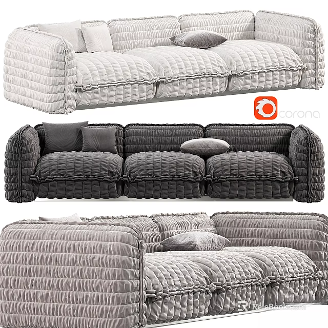 Textured Sofa Combination In Light Dark Gray Tones With Soft Cushions And Modern Design 3d model 
