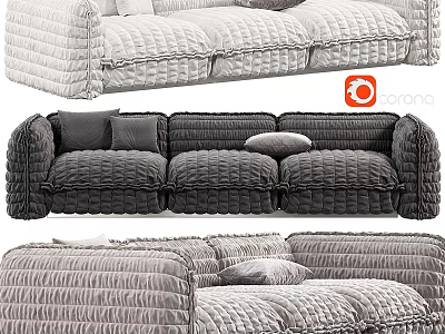 Textured Sofa Combination In Light Dark Gray Tones With Soft Cushions And Modern Design 3d model