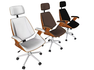 Modern Office Chairs In White Brown Black With Armrests And Swivel Bases 3d model