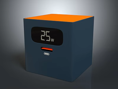 Cube Shaped Electronic Device With Orange Top Dark Blue Body 25w Display And Charging Port 3d model